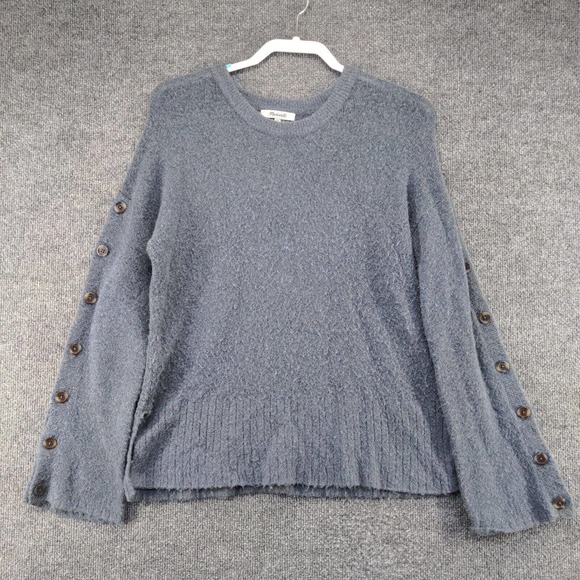 Madewell Women's Button-Sleeve Pullover Knit Sweater Blue XS Merino Wool Blend - Picture 2 of 12